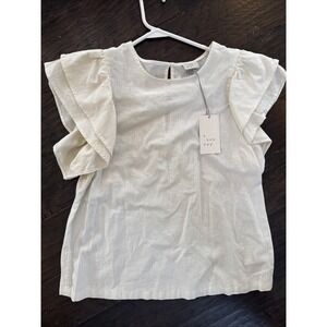 A New Day Womens Flutter Sleeve Linen Cream Top